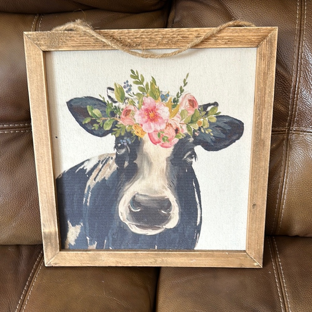 Floral Cow Canvas Wall Art